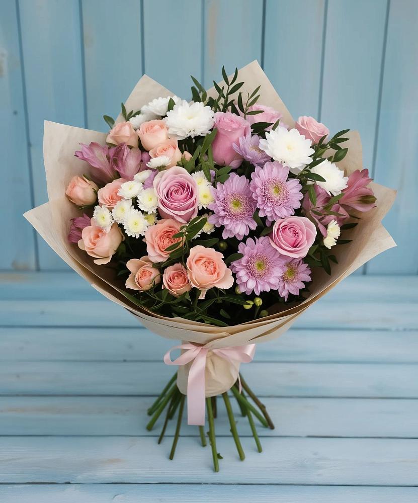 Букет цветов из: Хризантемы, Розы и Альстромерии в Спасском Ставропольской области