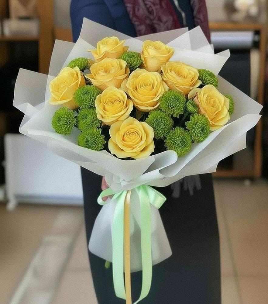 Букет цветов из: Хризантемы и Розы в Спасском Ставропольской области