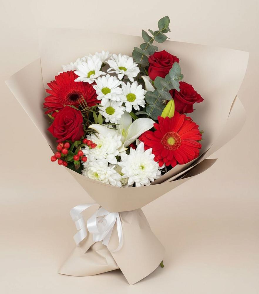 Букет цветов из: Розы, Хризантемы, Герберы и Лилии в Спасском Ставропольской области