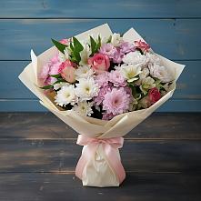 Букет цветов из:  Хризантемы, Альстромерии и Розы в Спасском Ставропольской области