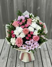Букет цветов из:  Альстромерии, Гвоздики, Розы и Хризантемы в Спасском Ставропольской области