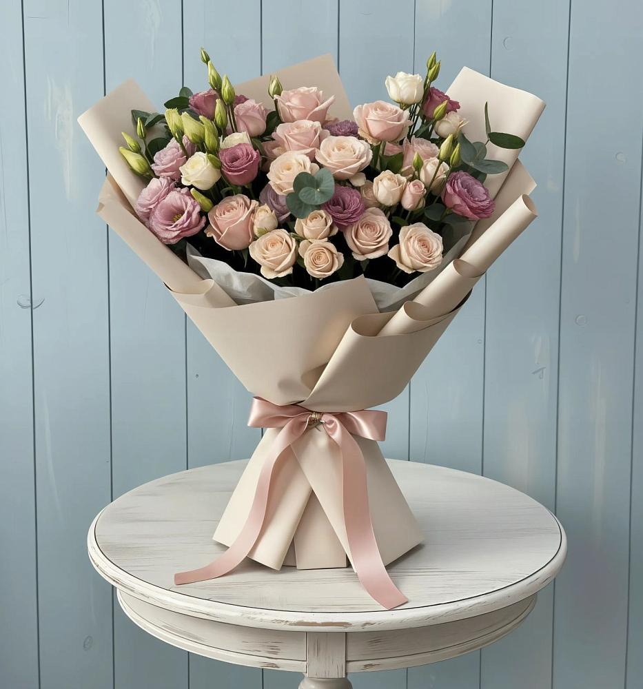 Букет цветов из: Розы и Лизиантусы в Спасском Ставропольской области