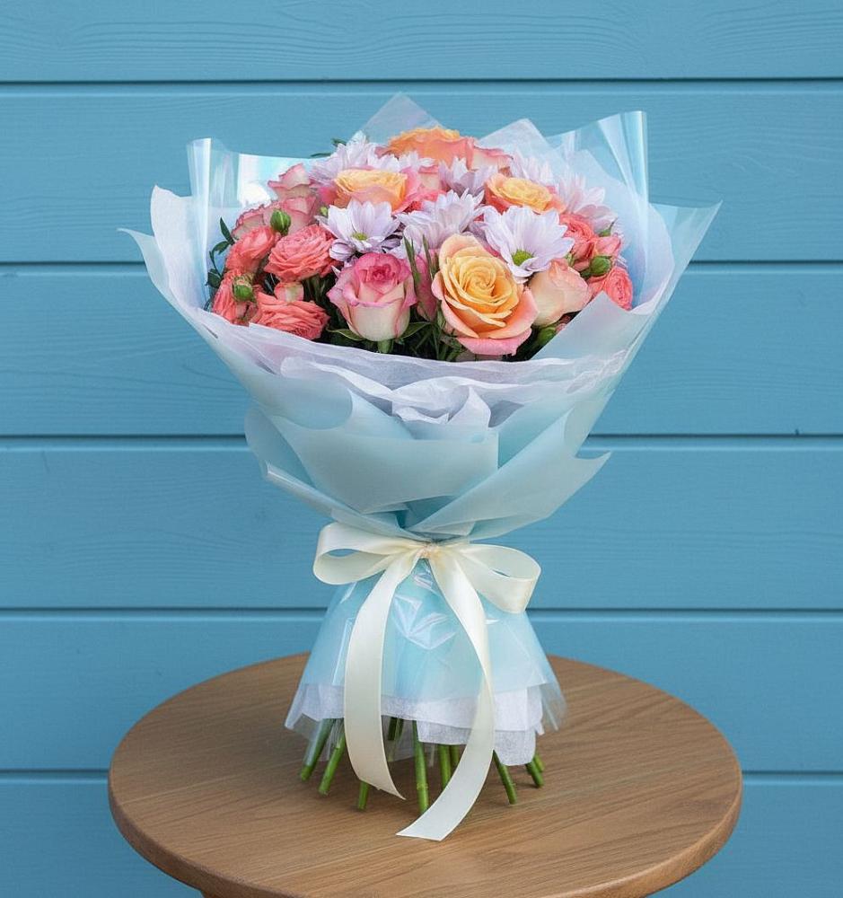 Букет цветов из: Хризантемы и Розы в Спасском Ставропольской области